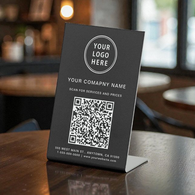 Signe De Table Business Logo Scan Me Create Your QR Code (Business Logo Scan Me Create Your QR Code Pedestal Sign)
