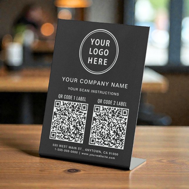 Signe De Table Business Logo Social Media Create 2 QR Codes (Business Logo Social Media Create 2 QR Codes Pedestal Sign)