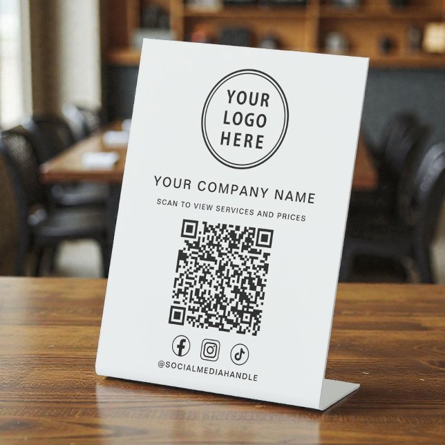 Signe De Table Business Logo Social Media Create Your QR Code (Business Logo Social Media Create Your QR Code Pedestal Sign)