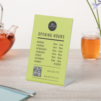 Signe De Table Business Open Hours Black Olive Green Logo QR Code