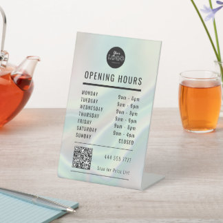 Signe De Table Business Open Hours Green Holographic Logo QR Code