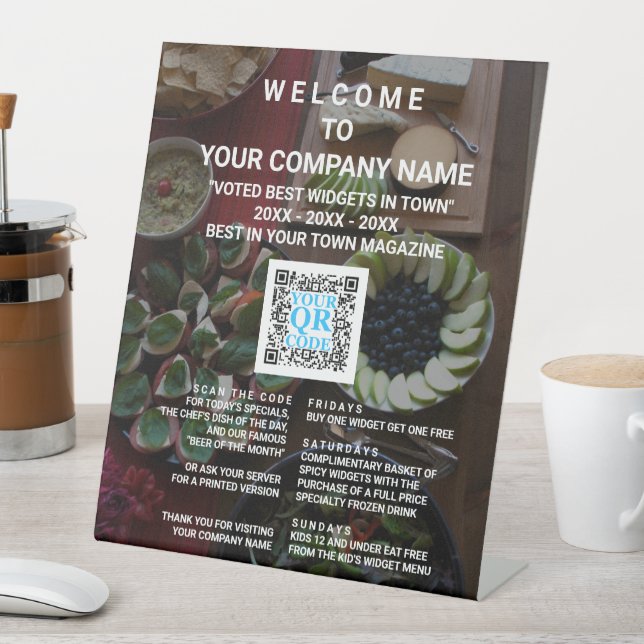 Signe De Table Business QR Code Dark Photo Cool Bienvenue au déta (In SItu)