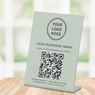 Signe De Table Business QR Code et Logo Sage Green
