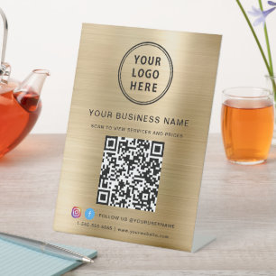 Signe De Table Business QR Code Logo Médias sociaux Gold