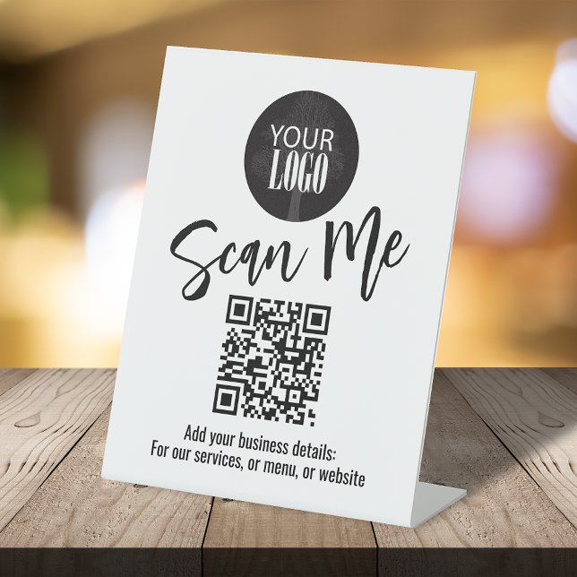 Signe De Table Business Tabletop QR Code Modern Logo Simple (Simple professional scan me sign with QR Code and Logo.)