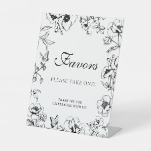 Signe De Table Cadeaux de mariage floraux élégants noir blanc