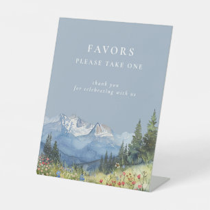 Signe De Table Cadeaux de mariage montagne aquarelle bleu poussié
