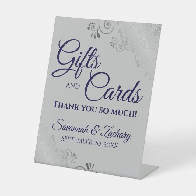 Signe De Table Cadeaux et cartes de mariage Lacy Argent Marine Bl (Recto)