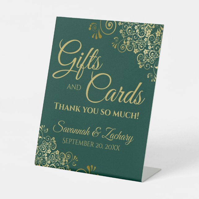 Signe De Table Cadeaux et cartes de mariage Merci Emeraude & Or (Recto)