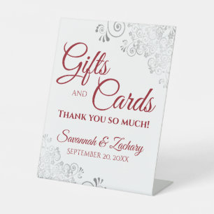 Signe De Table Cadeaux et cartes de mariage Silver Frills Rouge s