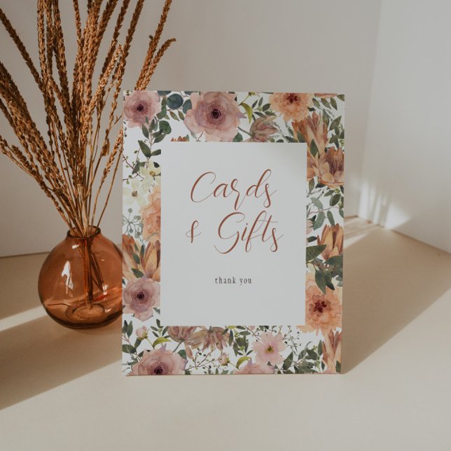 Signe De Table Cadeaux Rose et cartes florales orange brûlées (Créateur téléchargé)