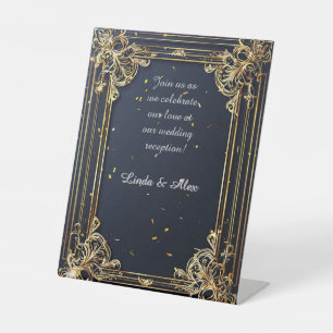Signe De Table Cadre élégant doré pour invitation de mariage