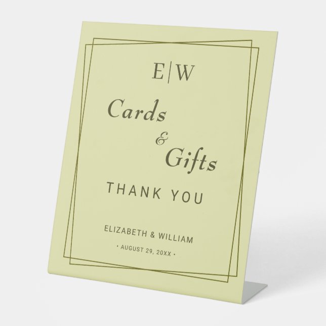 Signe De Table Cadre élégant sur Mariage de monogramme jaune céle (Recto)