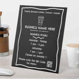 Signe De Table Café Café noir Heures d'ouverture Code QR