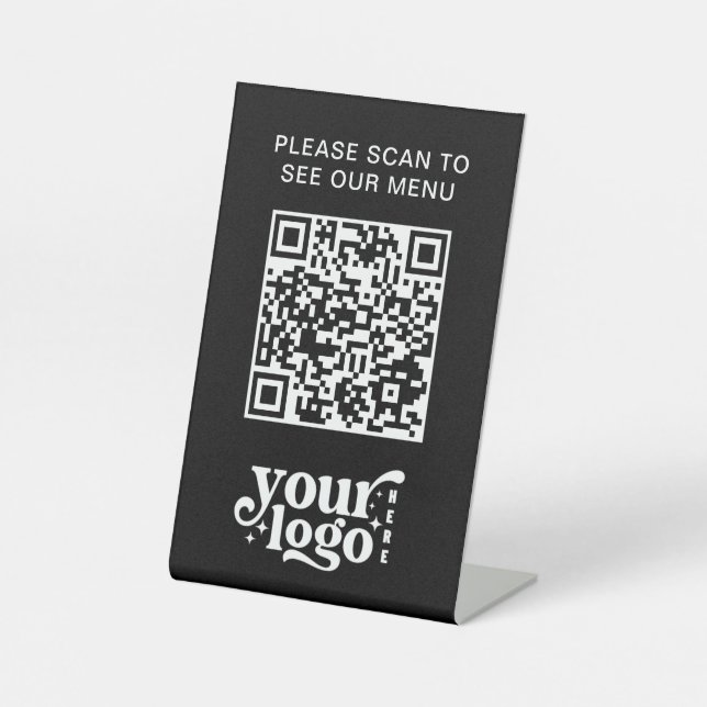 Signe De Table Café moderne QR Code Black Menu Logo sans contact (Recto)