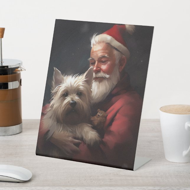 Signe De Table Cairn Terrier Avec Noël Festif Du Père Noël (In SItu)