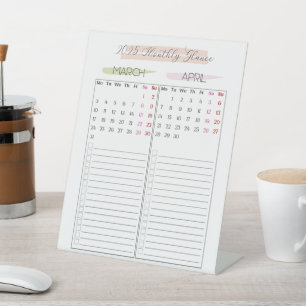 Signe De Table Calendrier mensuel 2025