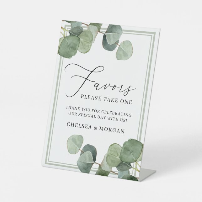 Signe De Table Calligraphie Aquarelle Eucalyptus Mariage Faveur (Recto)