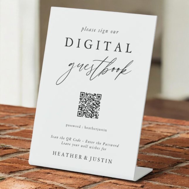 Signe De Table Calligraphie Mariage QR Code livre d'invité numéri (Créateur téléchargé)