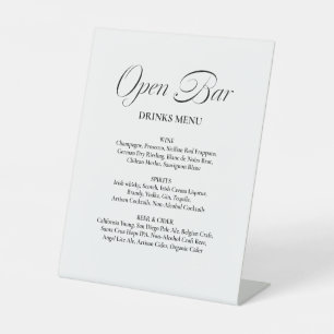 Signe De Table Calligraphie minimaliste Open Bar Mariage blanc