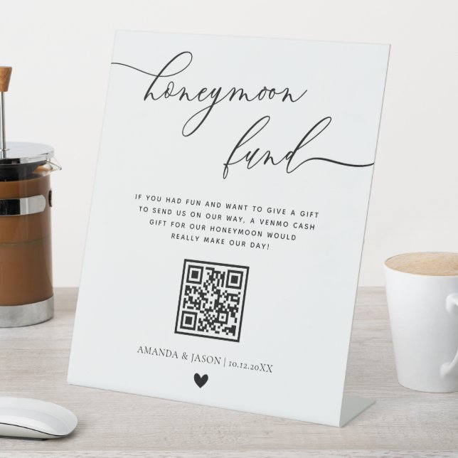 Signe De Table Calligraphie moderne Honeymoon Fund Code QR (In SItu)