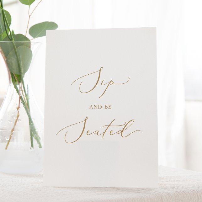 Signe De Table Calligraphie Or Délicat Sip et être assis (Créateur téléchargé)
