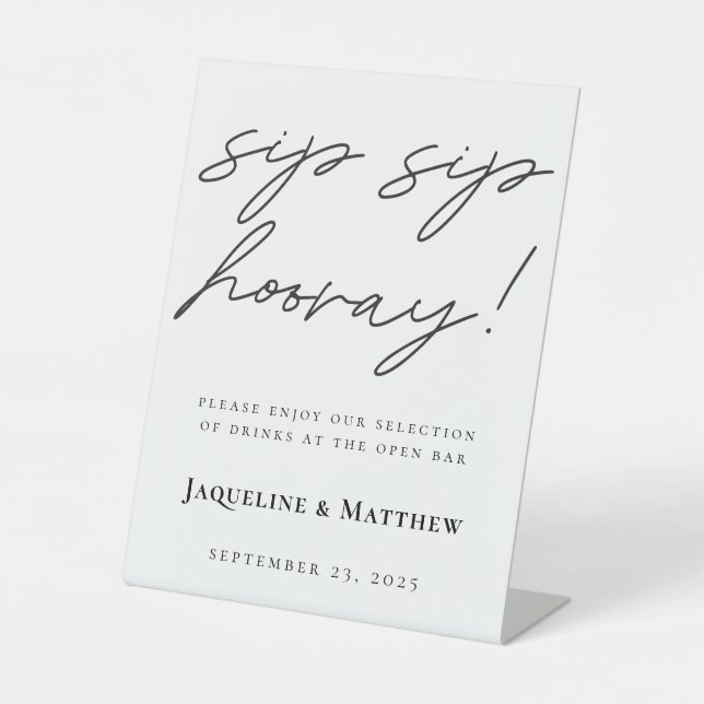 Signe De Table Calligraphie Sip Sip Hooray Black White Mariage Ba (Recto)