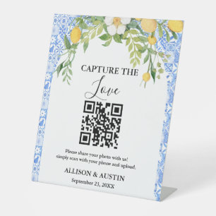 Signe De Table Capture amour QR code Bleu tuile et citron mariage