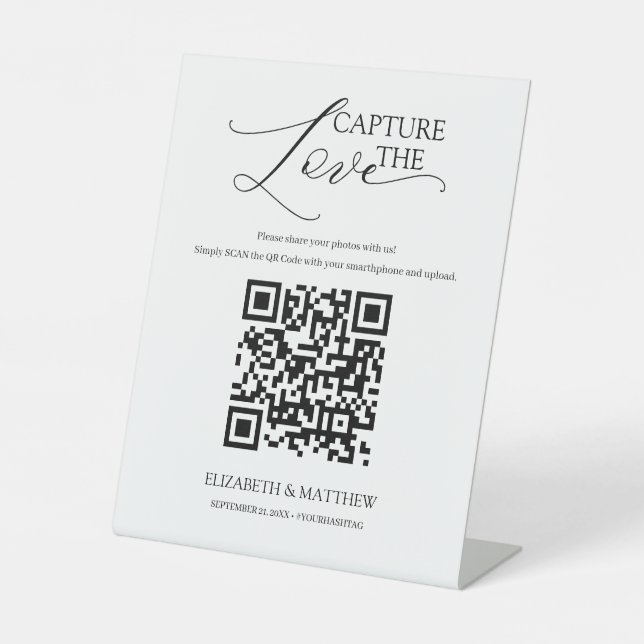 Signe De Table Capture the Love avec code QR en écriture moderne (Recto)