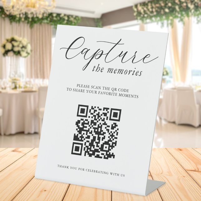 Signe De Table Capture The Memories Wedding Photo QR Code (Créateur téléchargé)