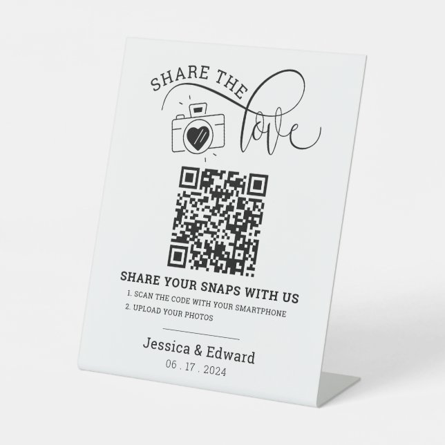 Signe De Table Capturez L'Amour Qr Code Black Chic Mariage modern (Recto)