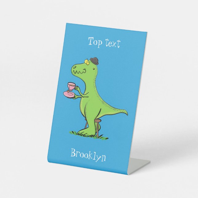 Signe De Table Caricature de dinosaure vert t rex (Recto)