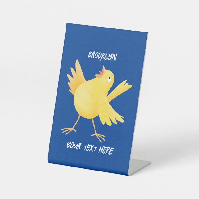 Signe De Table Caricature d'oiseau canari jaune chantant mignon (Recto)