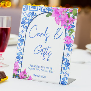 Signe De Table Carreaux bleus et Bougainvilliers Cadeaux méditerr