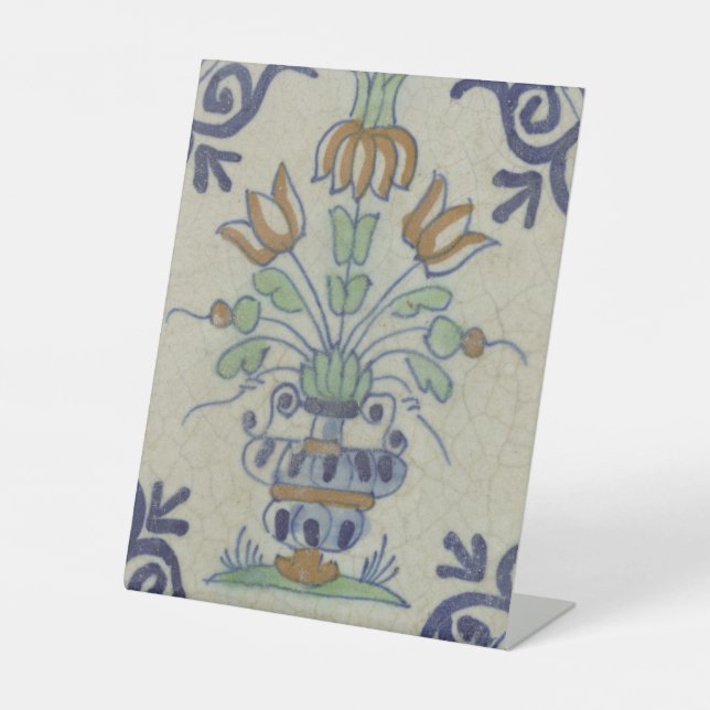 Signe De Table Carrelage Delft Antique Pot de Fleur Céramique (Recto)