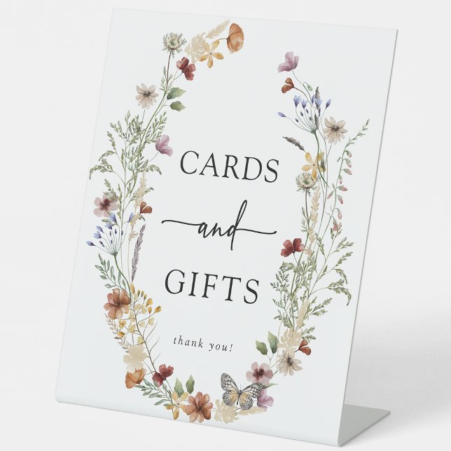 Signe De Table Carte Boho et cadeaux (Elegant Boho Wildflower Card and Gifts Pedestal Sign by Painted Paperie
)