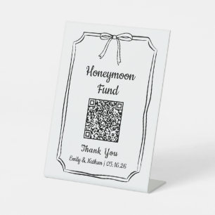 Signe De Table Carte de code QR minimaliste Chic Bow Honeymoon Fu