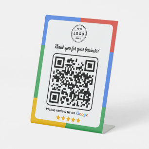 Signe De Table Carte de demande d'avis Google avec logo et QR Cod