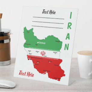 Signe De Table Carte de l'Iran avec drapeau et emblème