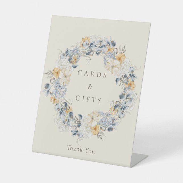 Signe De Table Carte de mariage et cadeaux Floral Jaune Bleu (Recto)