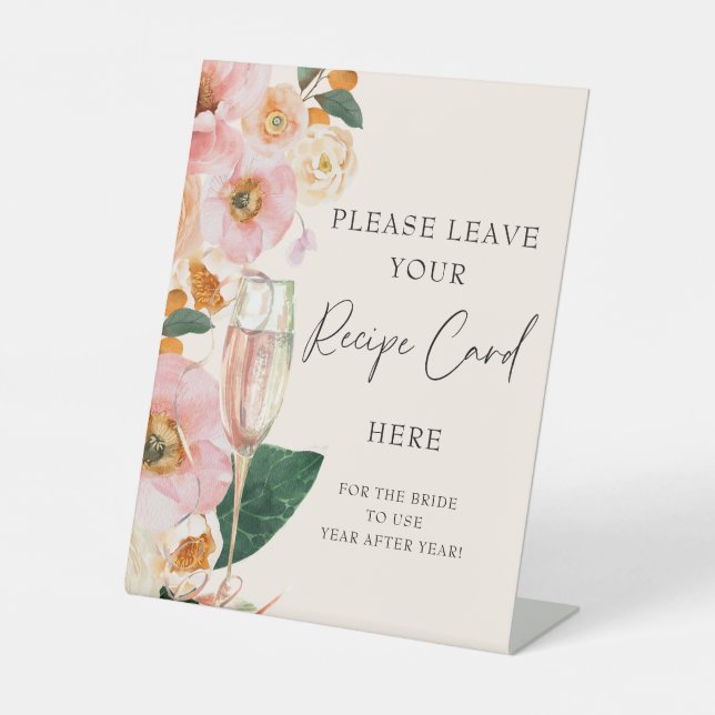 Signe De Table Carte de recette de champagne de fleurs rose Peach (Recto)