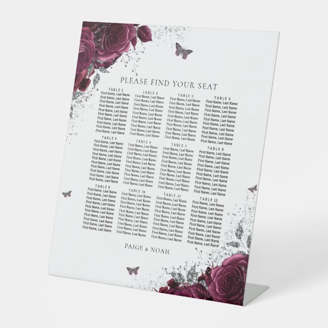 Signe De Table Carte de sièges Rose magique en Bourgogne (Recto)