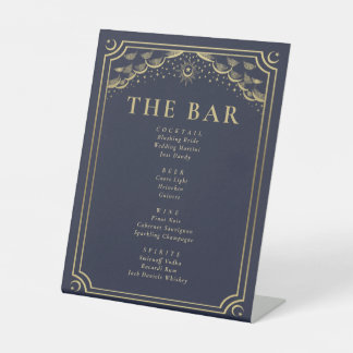 Signe De Table Carte de tarot gothique bleu or Menu de bar de mar