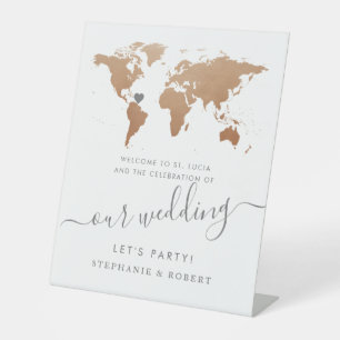 Signe De Table Carte du monde Destination Mariage Cuivre Rust Bie