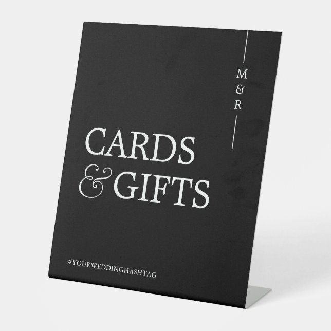 Signe De Table Carte Monogramme et cadeaux Mariage noir et blanc (Recto)