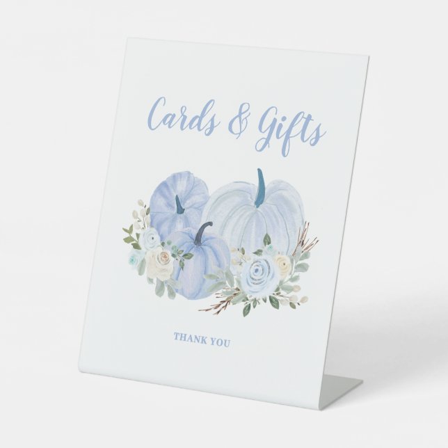 Signe De Table Cartes Baby showers Citrouilles Blue Little Cadeau (Recto)
