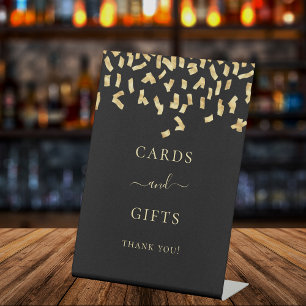 Signe De Table Cartes cadeaux confetti en or noir