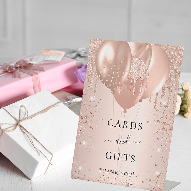 Signe De Table Cartes cadeaux enseigne rose gold pailleté gouttes (Créateur téléchargé)