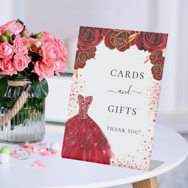 Signe De Table Cartes cadeaux robe blanche rouge fleurs fête (Créateur téléchargé)