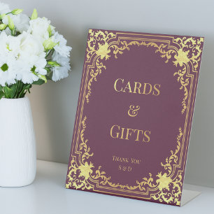 Signe De Table Cartes & Cadeaux Vintage Mariage Faux Or Vin Coule